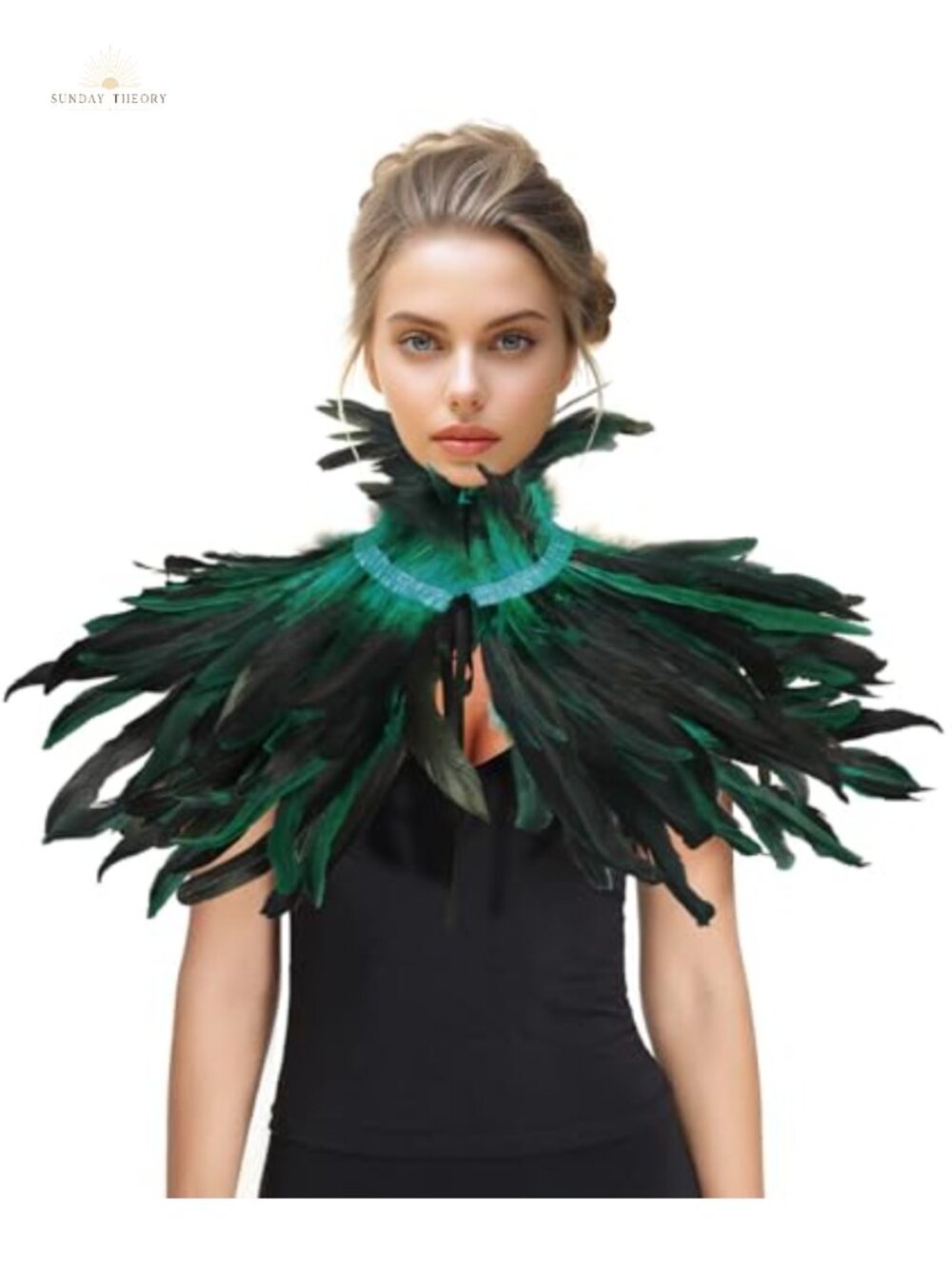 Feather Shawl Cape Satin Ribbon Closure Costume Accessory